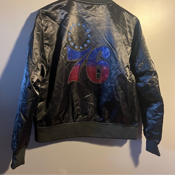 New Black Gemstone Satin 76ers Jacket - Picture 6 of 7